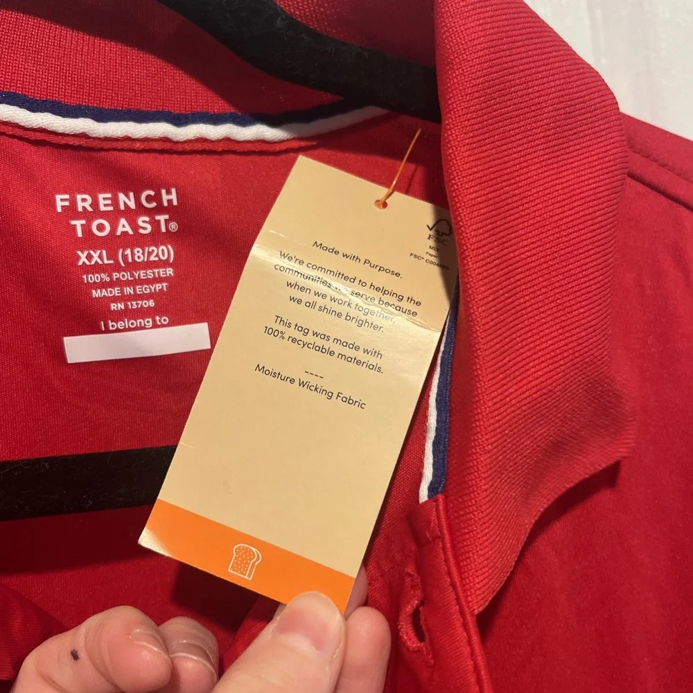 French Toast Polo Short Unisex XXL (18/20) Red Uniform Button Pique Polo‎
